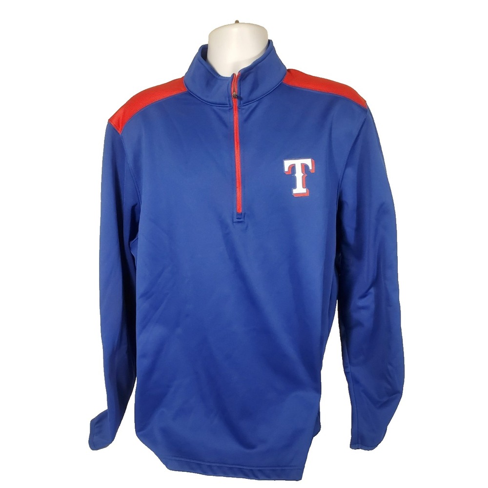 Texas Rangers Men's 2XL Pullover Jacket Sweatshirt 1/4 Zip‎ Long Sleeve Blue MLB